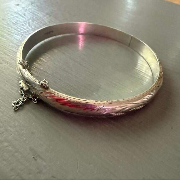 FAS Vintage Etched 925 Sterling Silver Bangle Bracelet - Picture 6 of 10